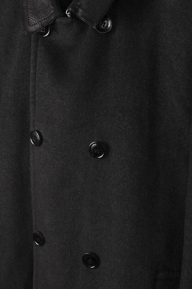 Dior Homme Hedi Slimane Leather Details Peacoat Men Coat Size 48IT (M/L
