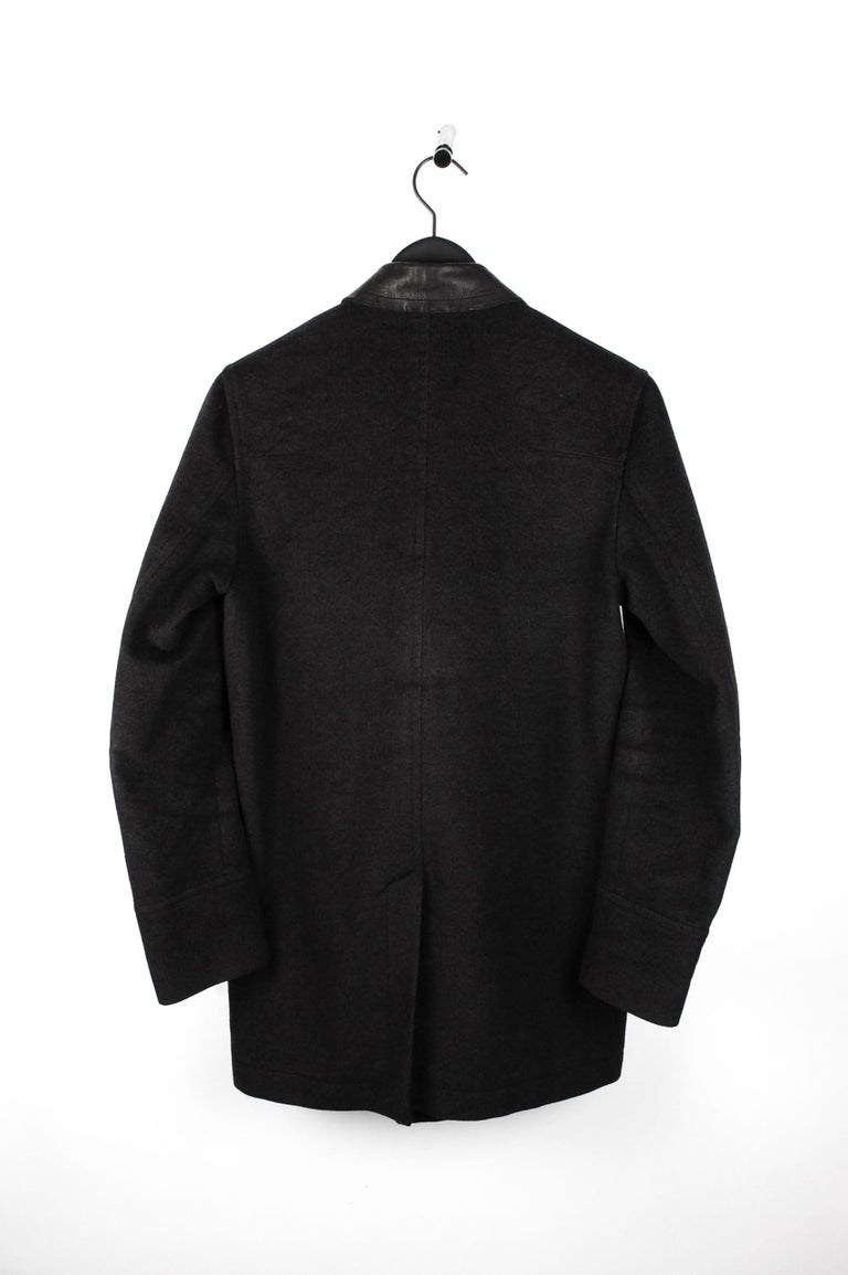 Men's Dior Homme Hedi Slimane Leather Details Peacoat Men Coat Size 48IT (M/L) For Sale