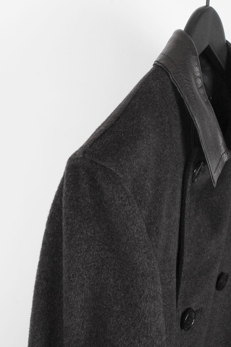 Dior Homme Hedi Slimane Leather Details Peacoat Men Coat Size 48IT (M/L) For Sale 1