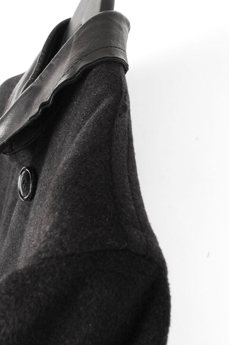 Dior Homme Hedi Slimane Leather Details Peacoat Men Coat Size 48IT (M/L) For Sale 2
