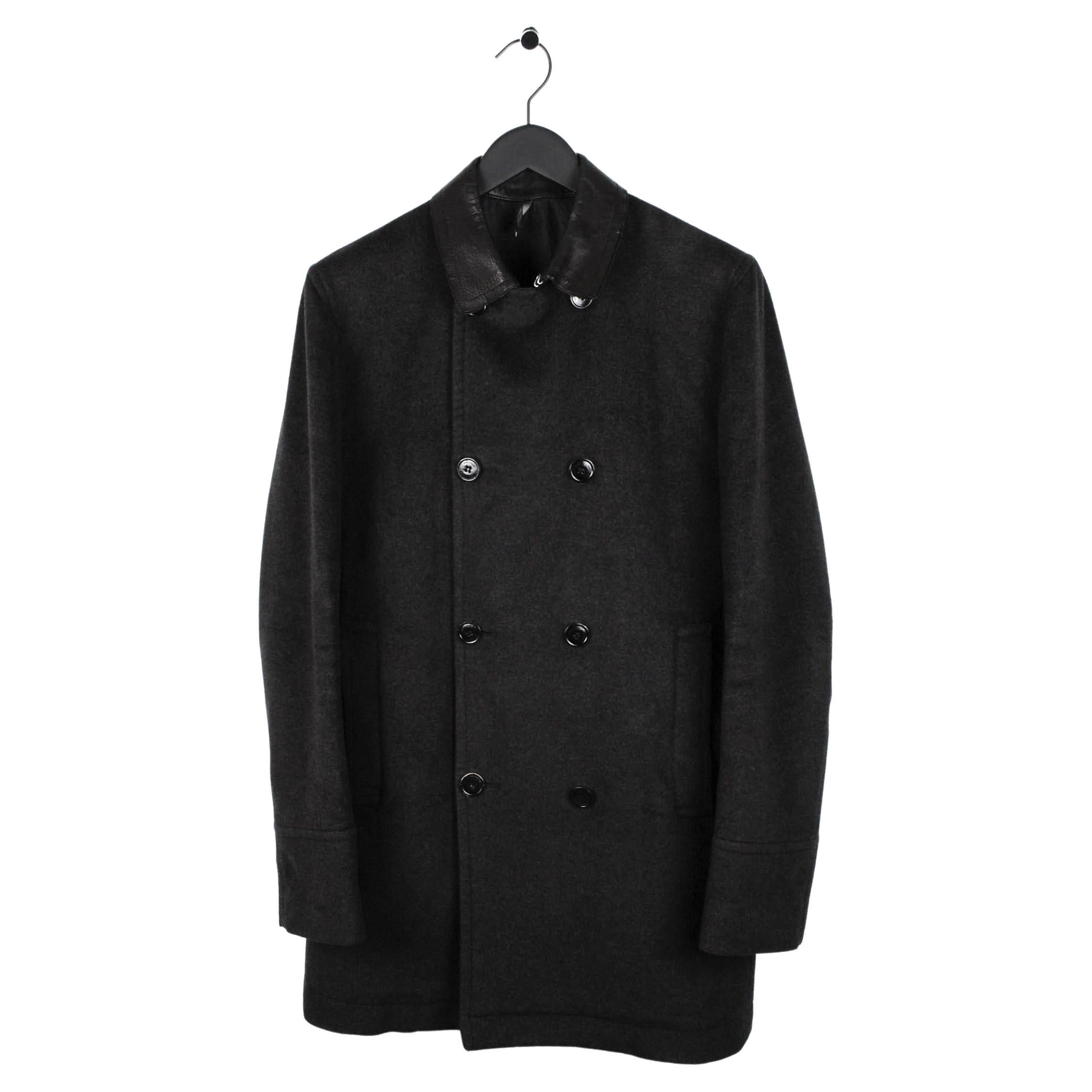 Dior Homme Hedi Slimane Leather Details Peacoat Men Coat Size 48IT (M/L)