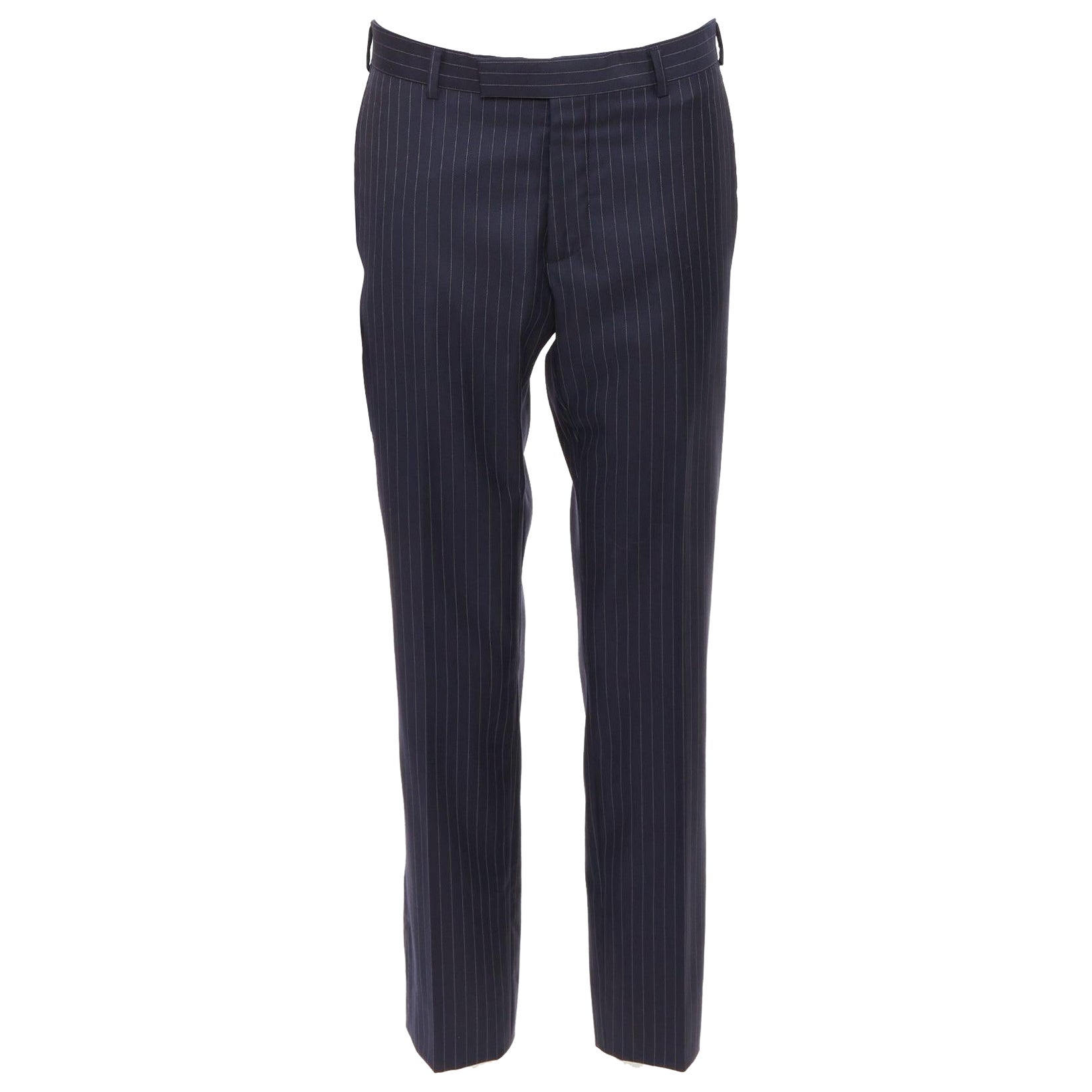DIOR Homme Hedi Slimane pantalon habillé à rayures en laine vierge 100% marine FR44 XS