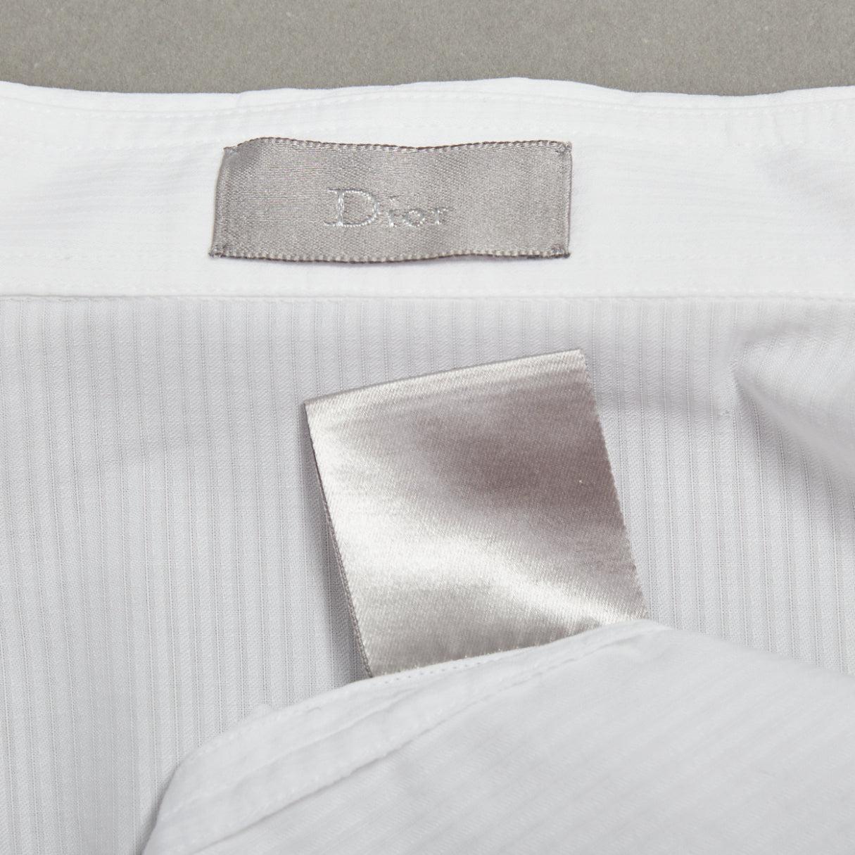 DIOR HOMME Hedi Slimane camisa bordada abeja algodón blanco negro EU38 S en venta 4