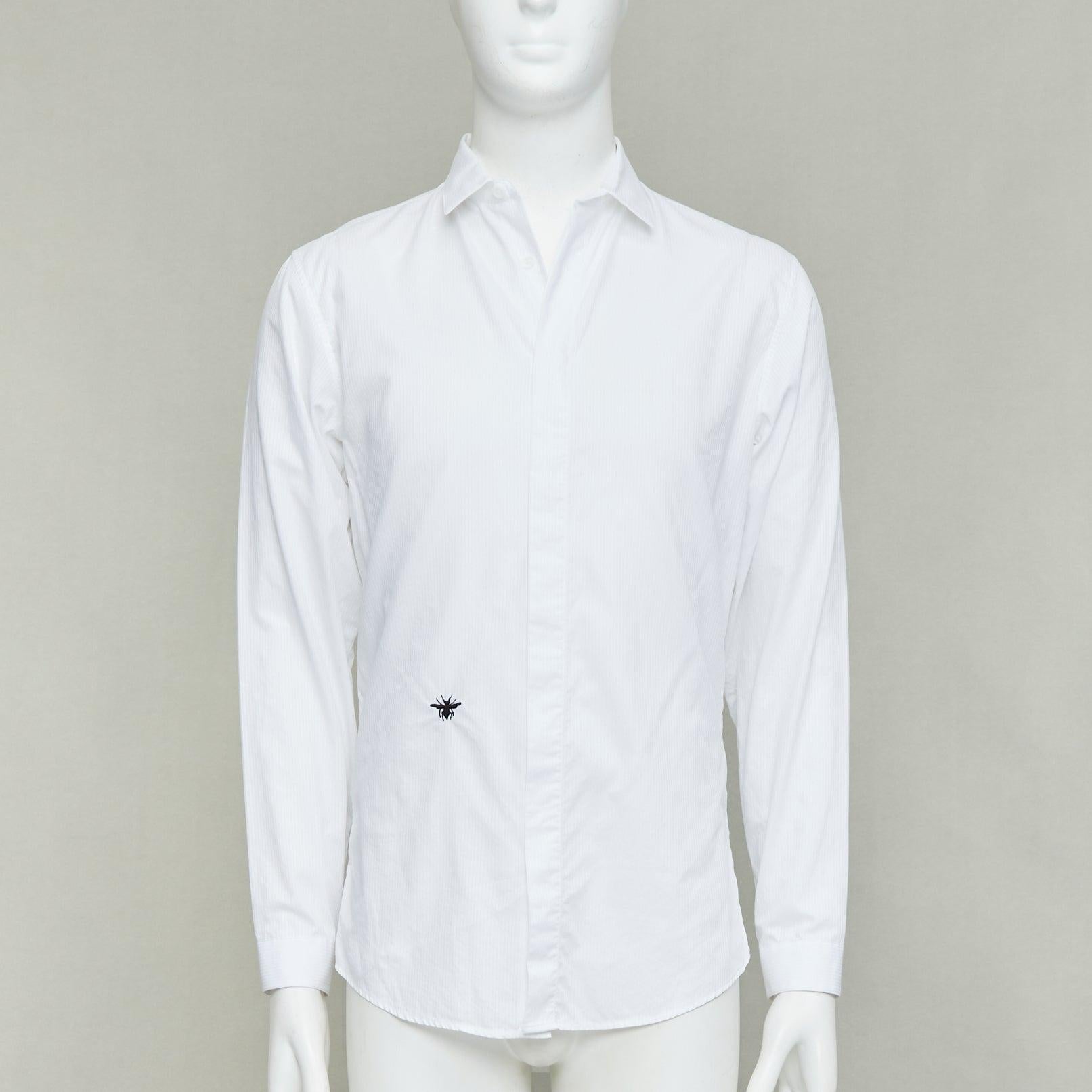 DIOR HOMME Hedi Slimane white cotton black bee embroidery shirt EU38 S