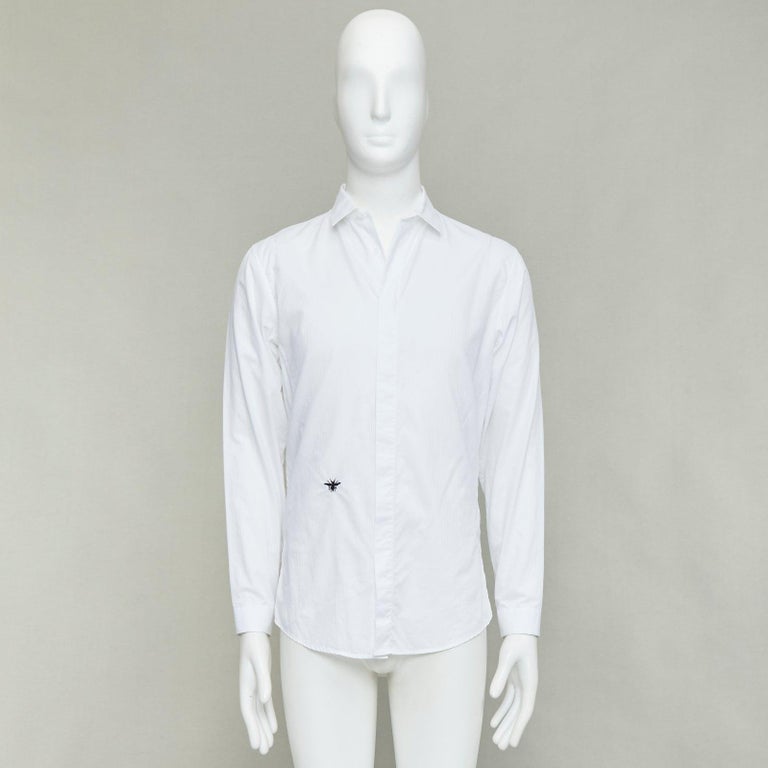 dior homme dress shirt Dior Homme Hedi Slimane FW06 Black Cotton Poplin Shirt Bee Embroidery sz 37
