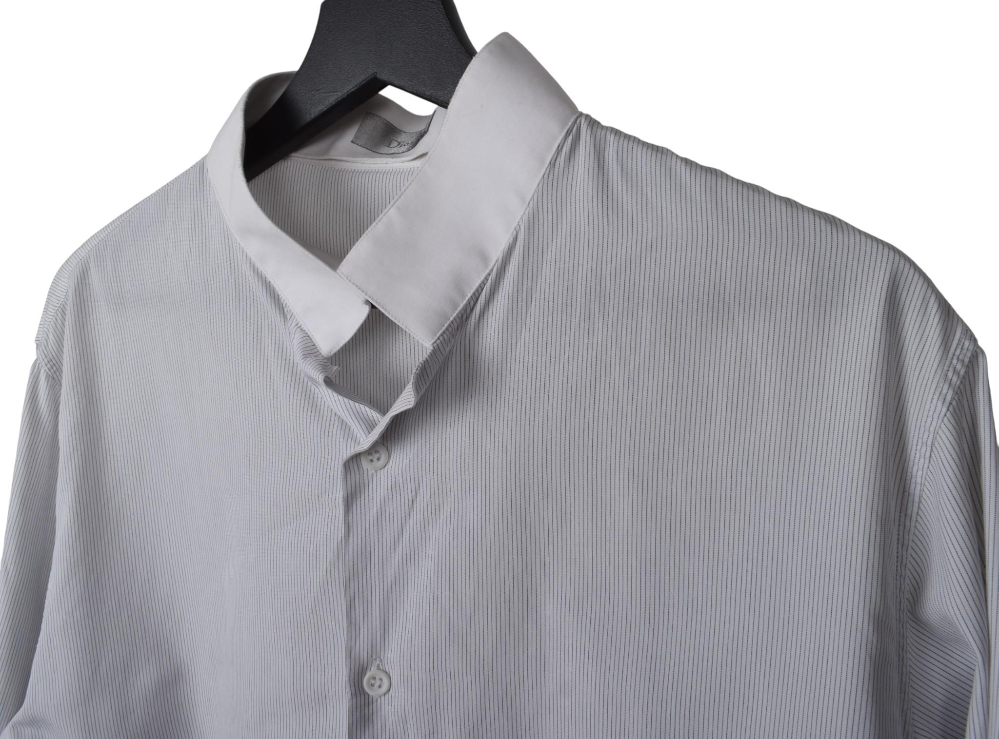 Dior Homme Men Shirt Inverted Collar Striped Size 41-L, S1702 Gris en venta