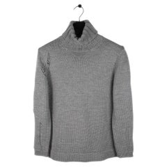 Dior Homme Merino Wool AW02 Turtle Neck Knitted Distressed Men Sweater Size M