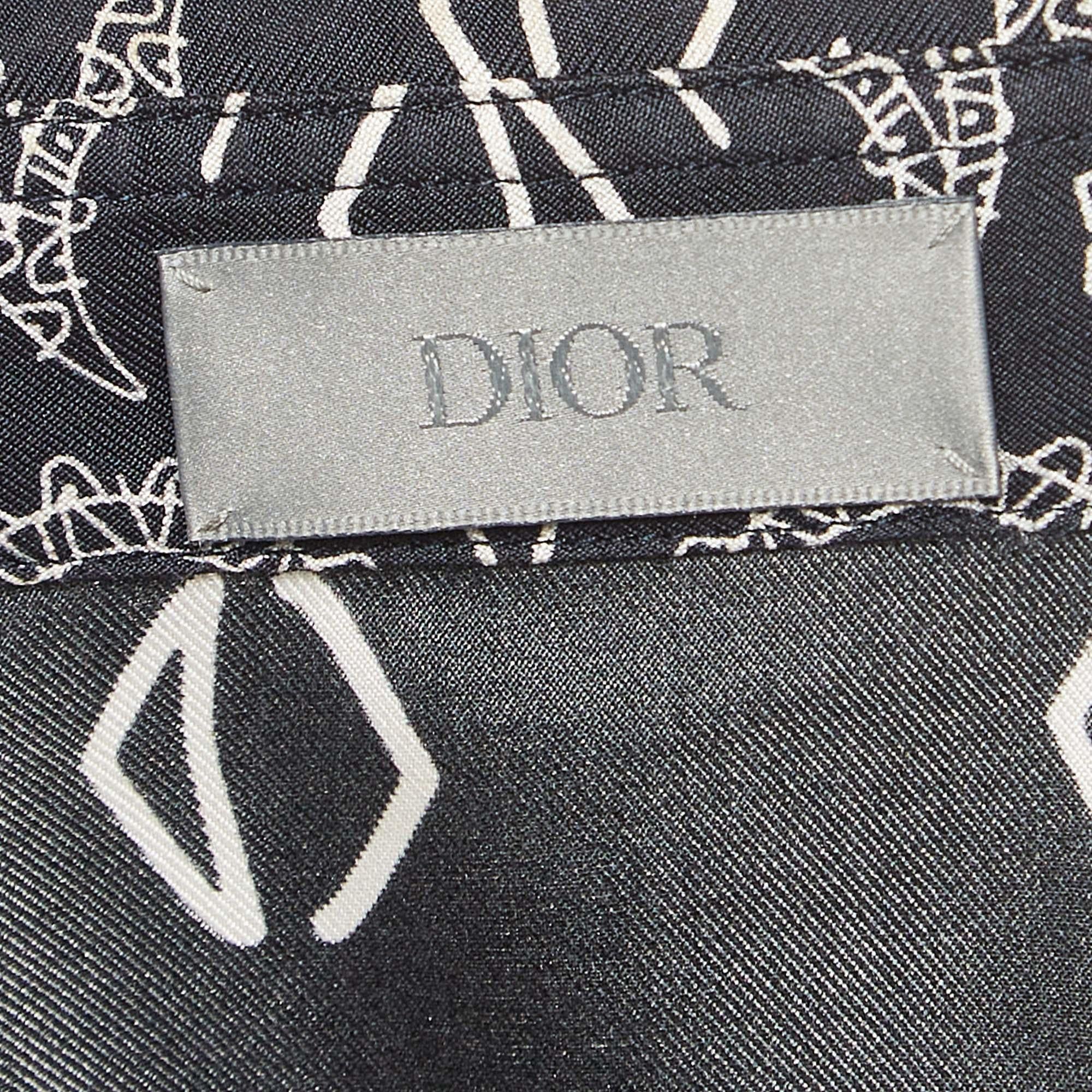 Men's Dior Homme Navy Blue Bandana Motif Print Silk Buttoned Half Sleeve Shirt M For Sale