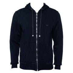 Dior Homme Navy Blue Knit Zip Front Hooded Jacket L