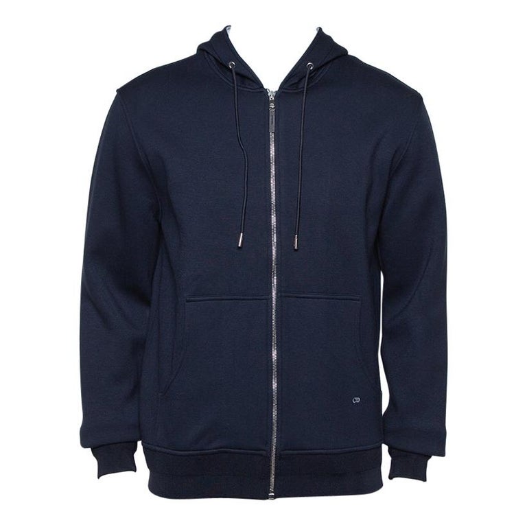 Dior Homme Navy Blue Knit Zip front Hoodie L at 1stDibs