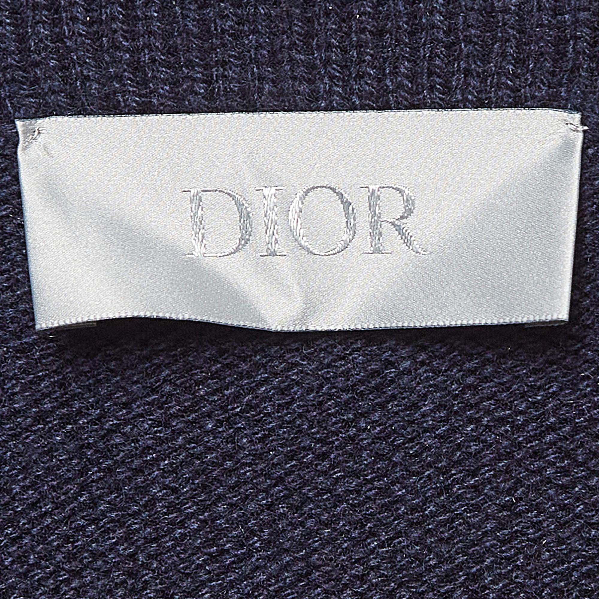 Dior Homme Navy Blue Logo Patch Cashmere Hoodie L In Excellent Condition In Dubai, Al Qouz 2