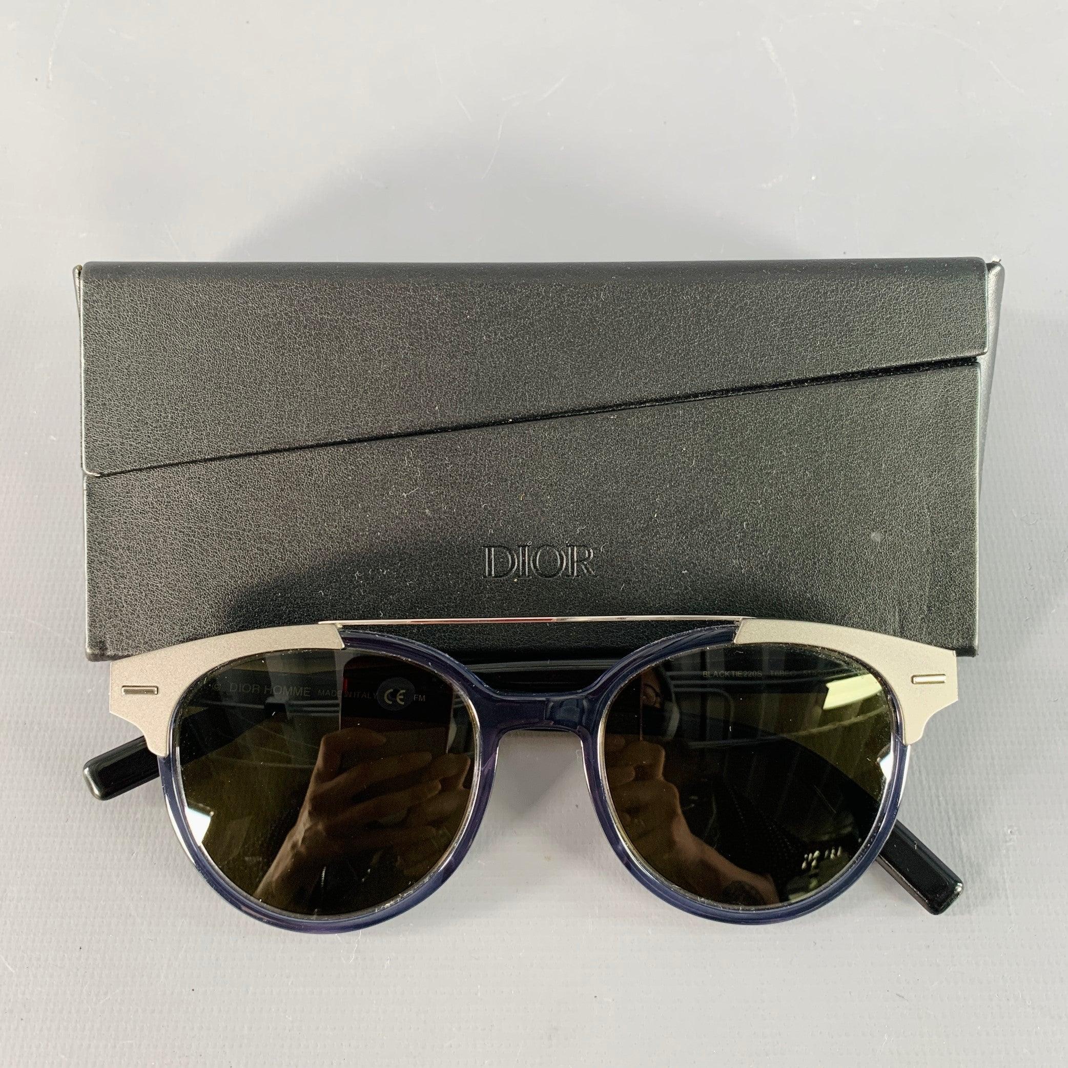 DIOR HOMME Lunettes de soleil aviateur en acétate argenté marine en vente 1