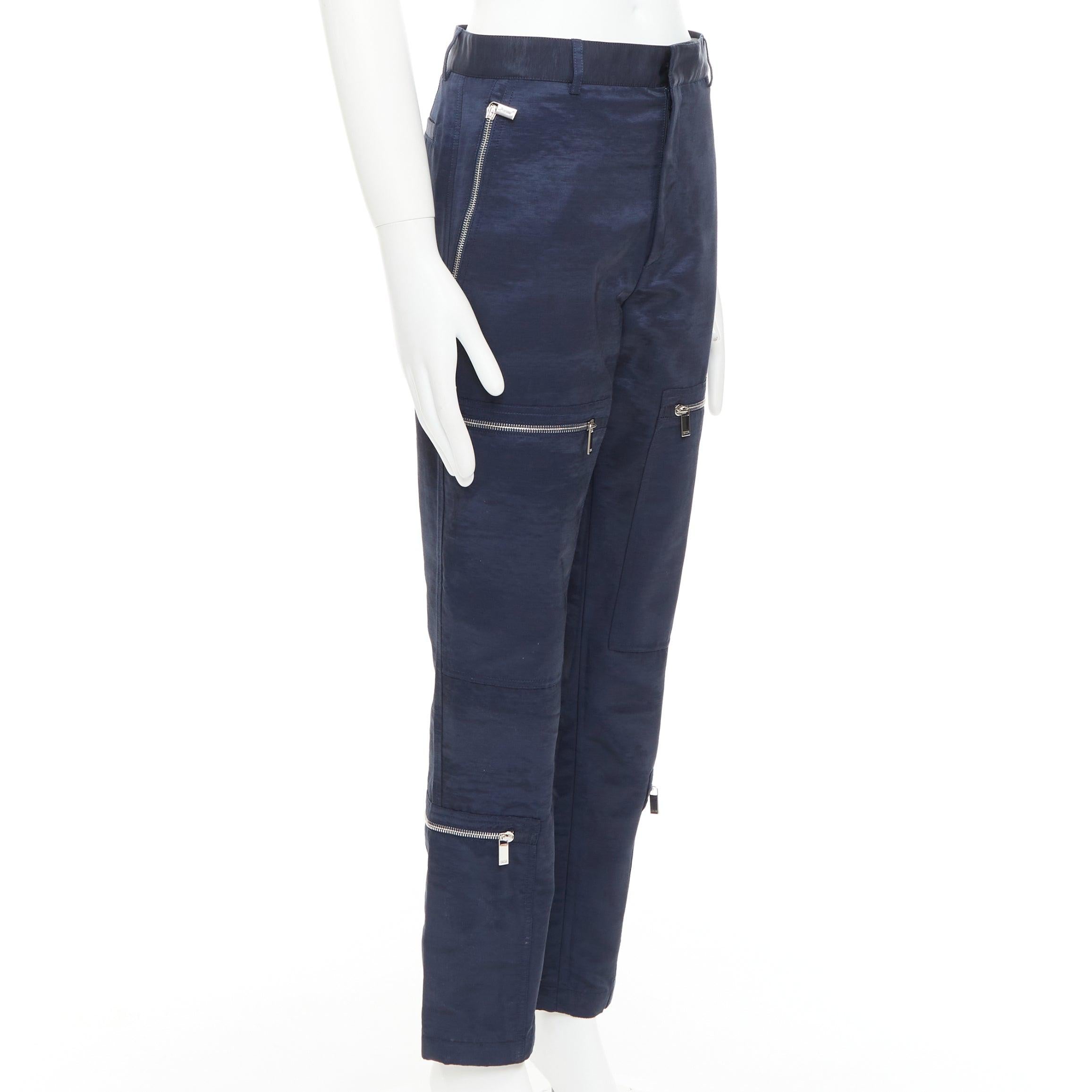 Nero DIOR Homme pantaloni cargo a gamba dritta con tasca da carpentiere argento e cerniera FR44 XS in vendita