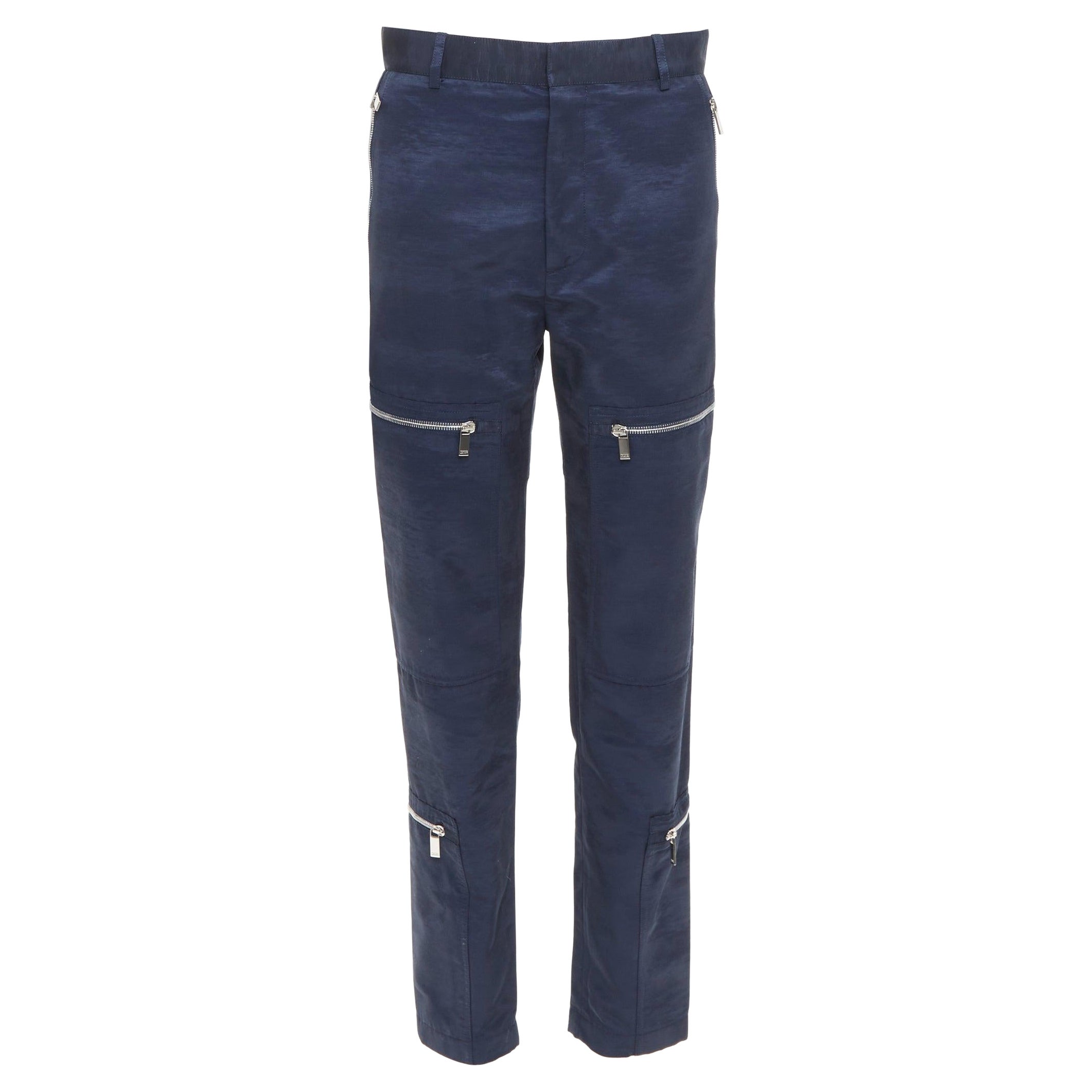 DIOR Homme pantaloni cargo a gamba dritta con tasca da carpentiere argento e cerniera FR44 XS in vendita