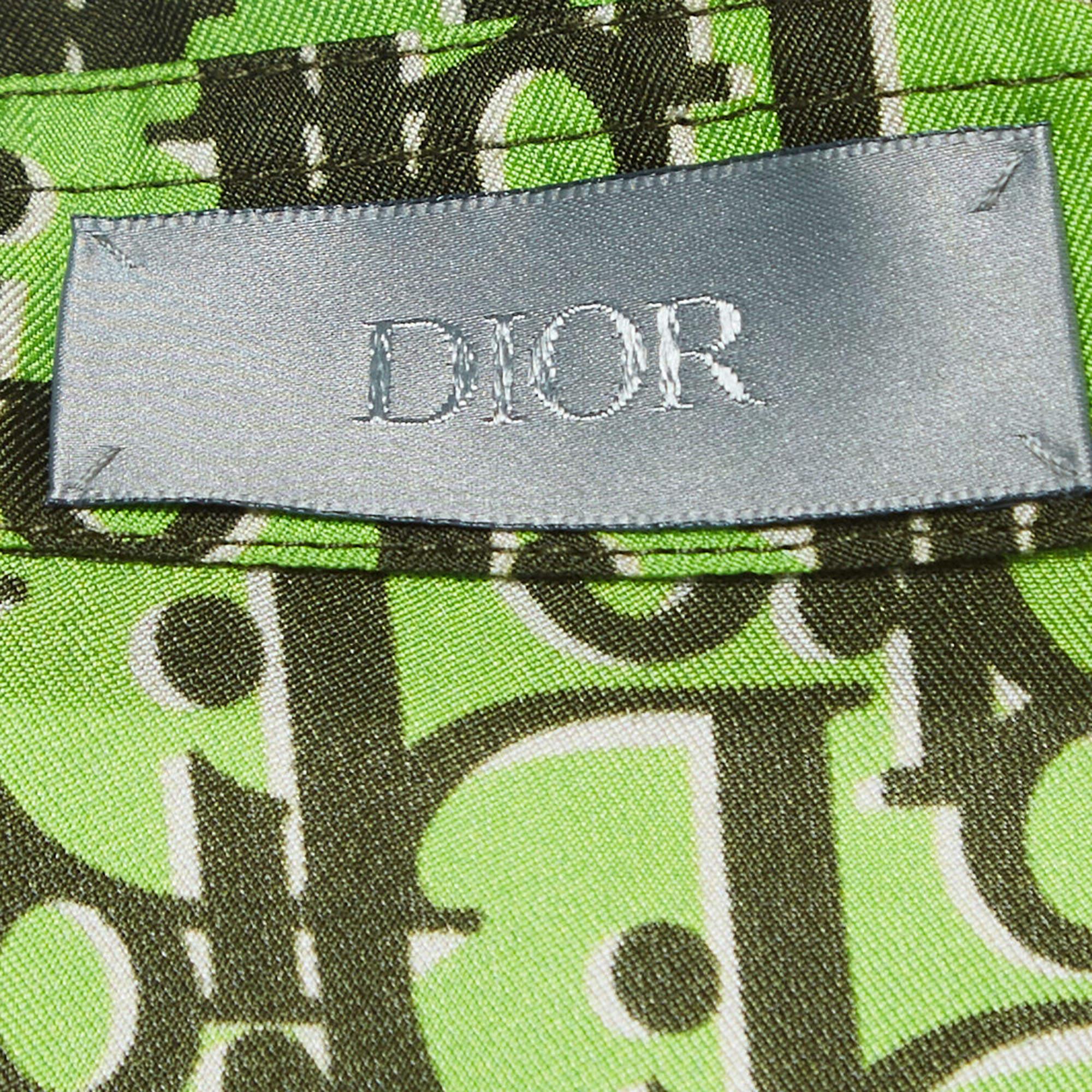 Dior Homme Neon Green Oblique Silk Twill Short Sleeve Shirt M In Excellent Condition In Dubai, Al Qouz 2