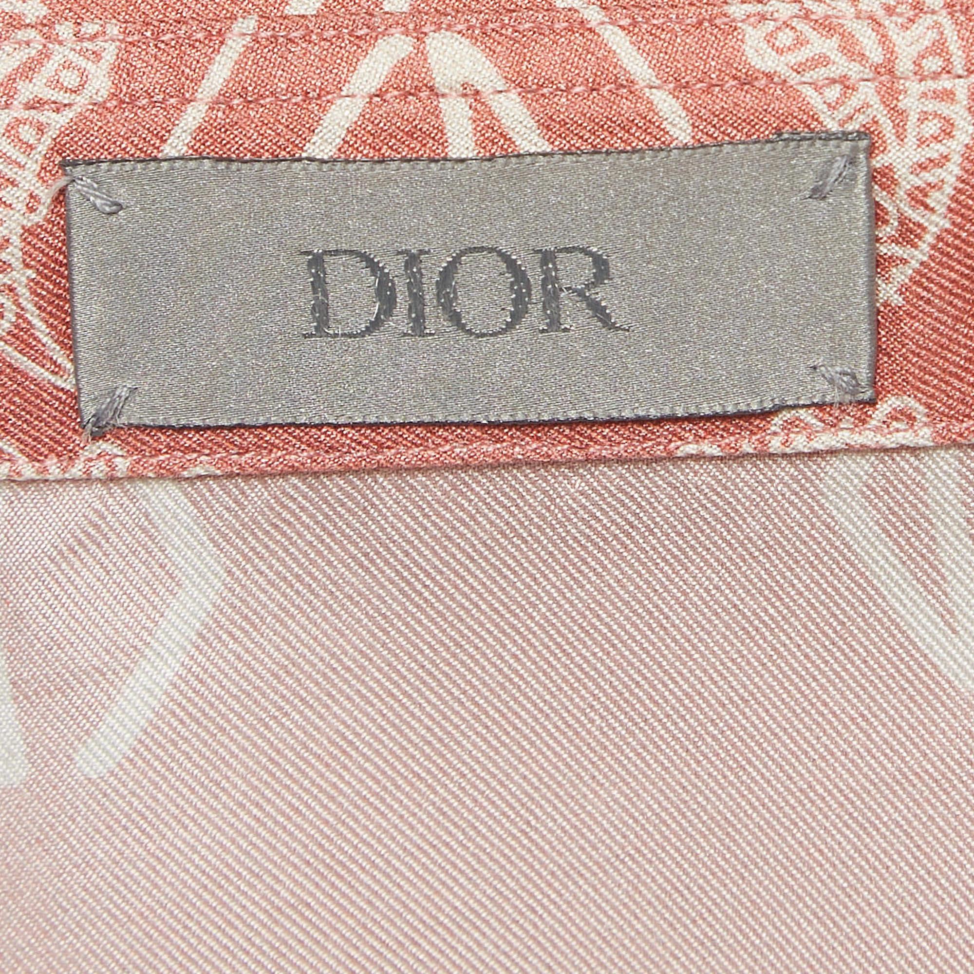 Dior Homme Pink Bandana Motif Print Silk Buttoned Half Sleeve Shirt M In Good Condition In Dubai, Al Qouz 2