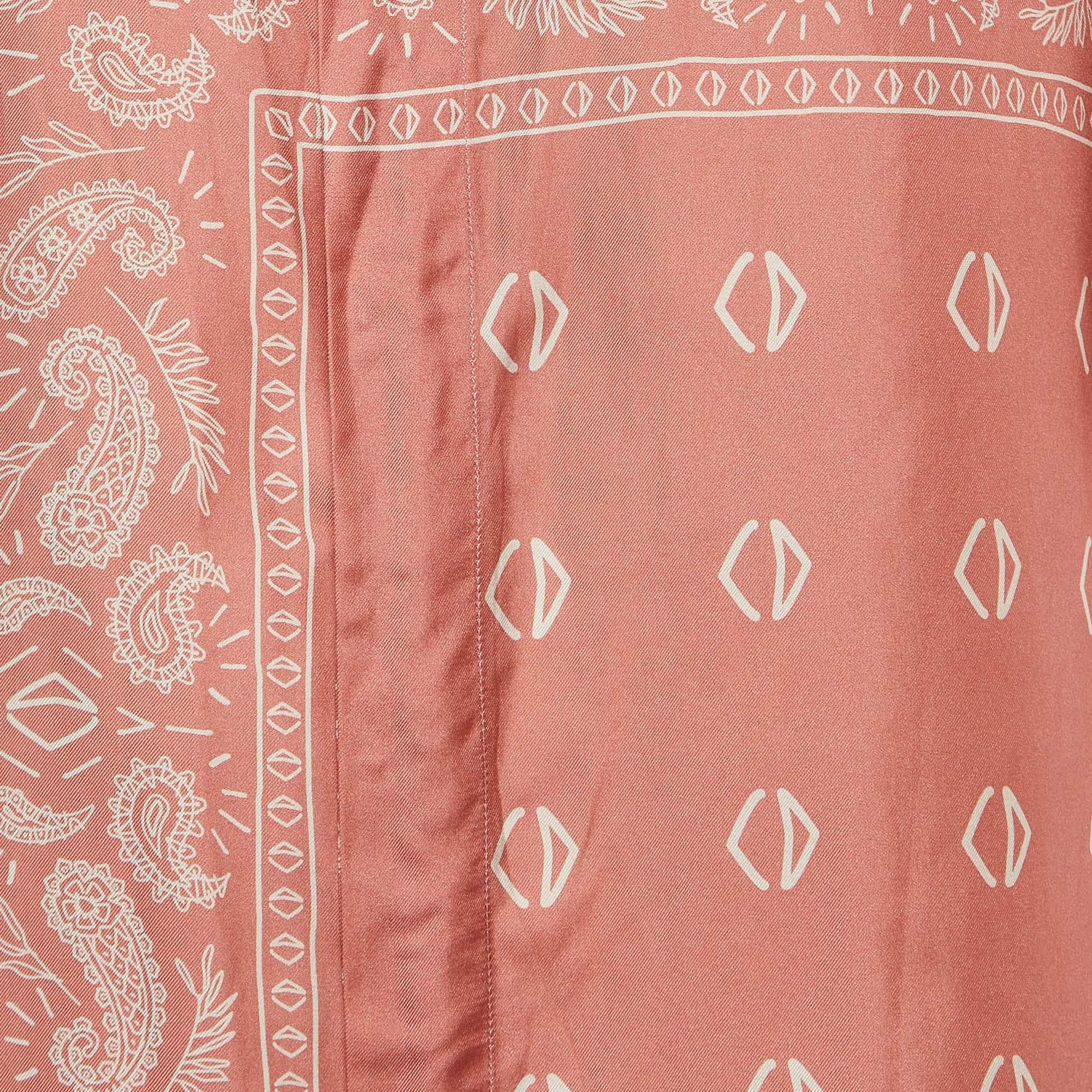 Men's Dior Homme Pink Bandana Motif Print Silk Buttoned Half Sleeve Shirt M