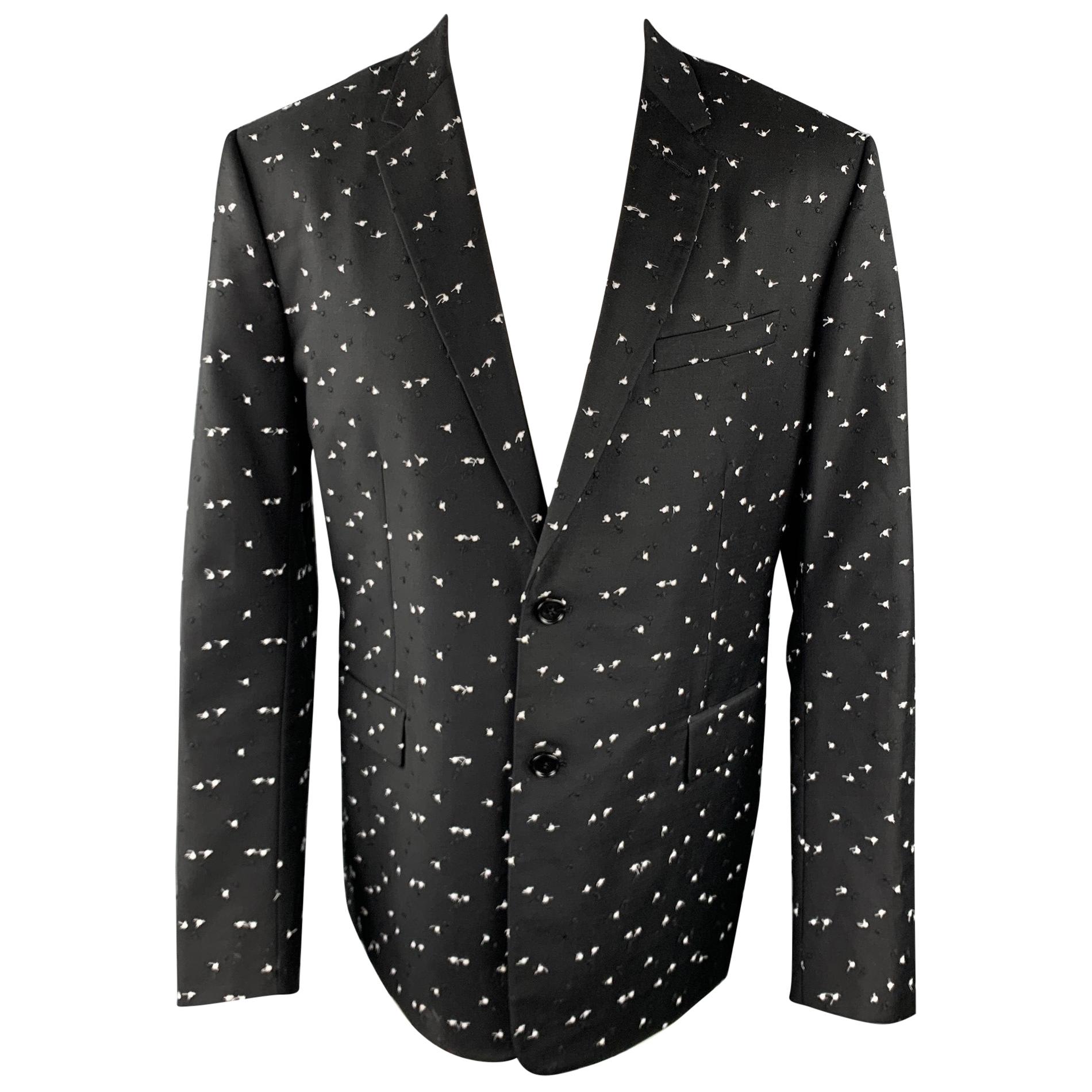 DIOR HOMME Pre-Fall 2017 Size 42 Black & White Textured Wool Sport Coat