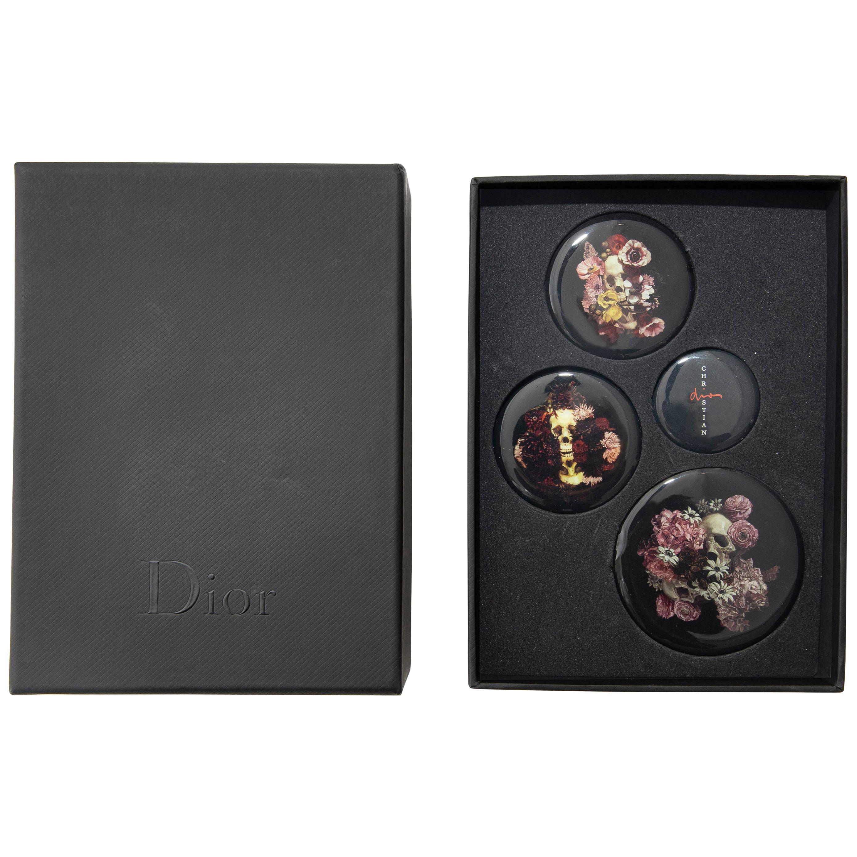  Dior Homme Runway Printed Skull & Flowers Pins With Palladium Finish, Fall 2015 For Sale