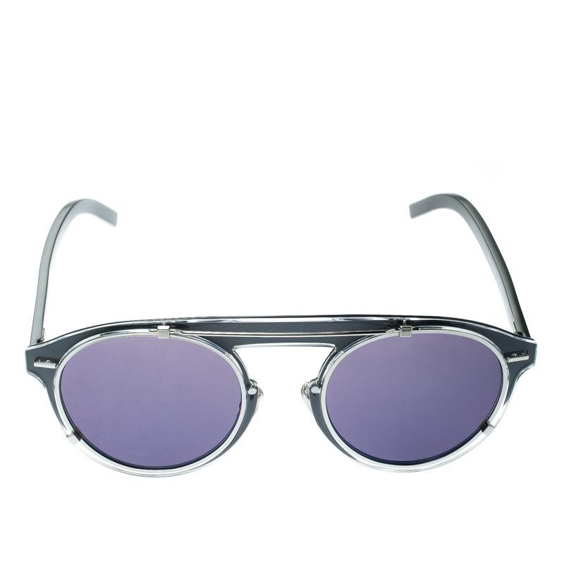 Dior Homme Silver Black Diorgenese Round Sunglasses at 1stDibs