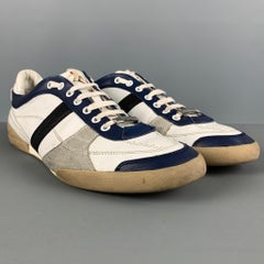 DIOR HOMME Size 11 White Navy Mixed Materials Leather Lace Up Sneakers