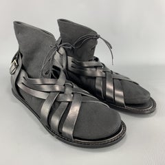 DIOR HOMME Size 12 Black Leather Canvas Sock Sandal Boots