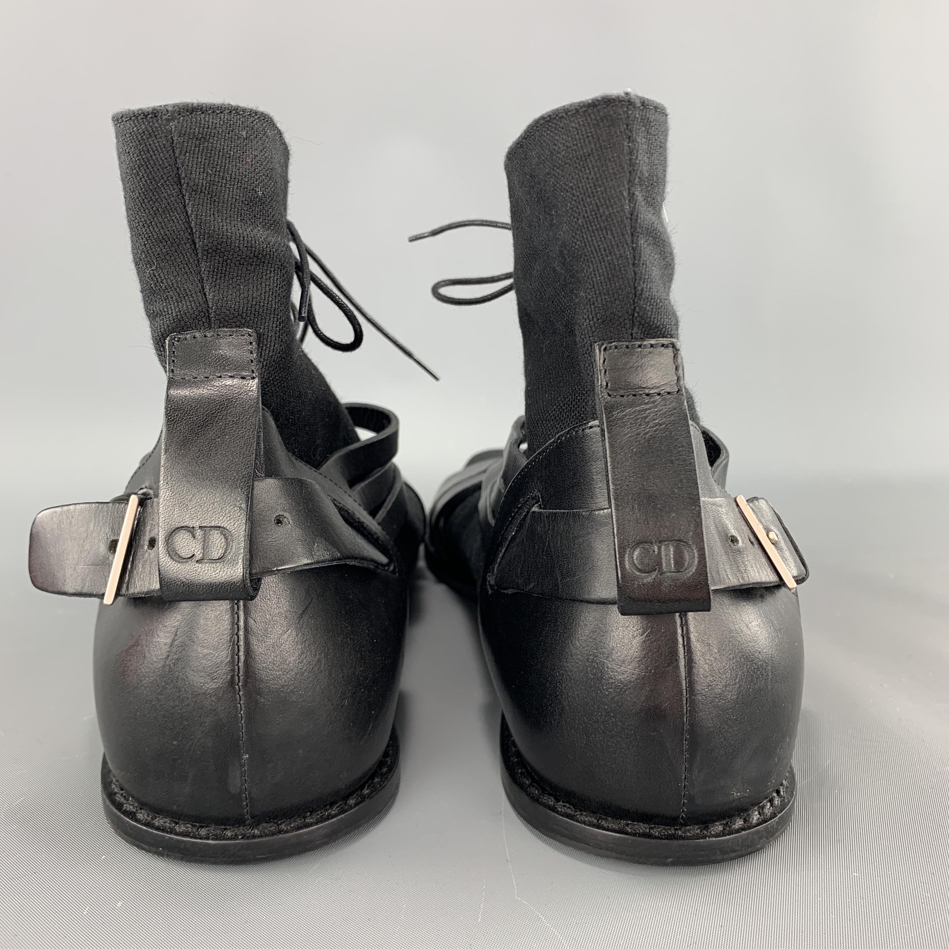 Men's DIOR HOMME Size 12 Black Leather Canvas Sock Sandal Boots