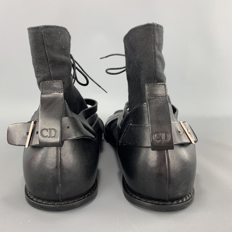 DIOR HOMME Size 12 Black Leather Canvas Sock Sandal Boots at 1stDibs
