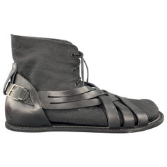 DIOR HOMME Size 12 Black Leather Canvas Sock Sandal Boots