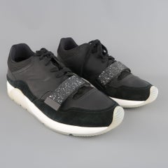 DIOR HOMME Size 12 Black Rubberized Leather & Suede Strap Sneakers