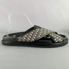 DIOR HOMME Size 12 Navy Beige Oblique Canvas Straps Sandals