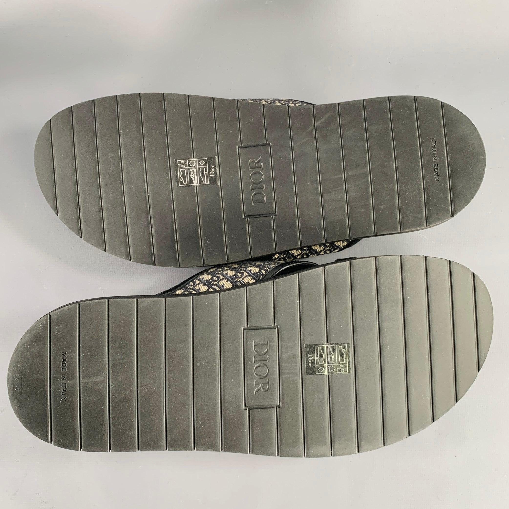 DIOR HOMME Taille 12 Navy Beige Oblique Canvas Straps Sandales 1