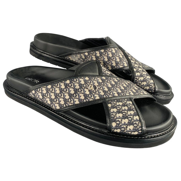 DIOR HOMME Size 12 Navy Beige Oblique Canvas Straps Sandals For