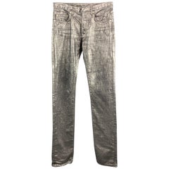 DIOR HOMME Taille 28 x 38 Denim Silver Metallic Button Fly Jeans