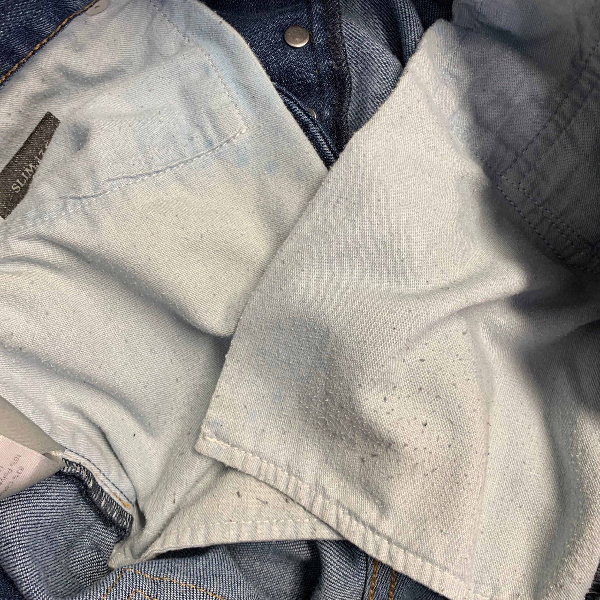 DIOR HOMME Talla 30 Azul Contraste Puntada Mezcla Algodón Sarga Vaqueros Rectos Slim en venta 7