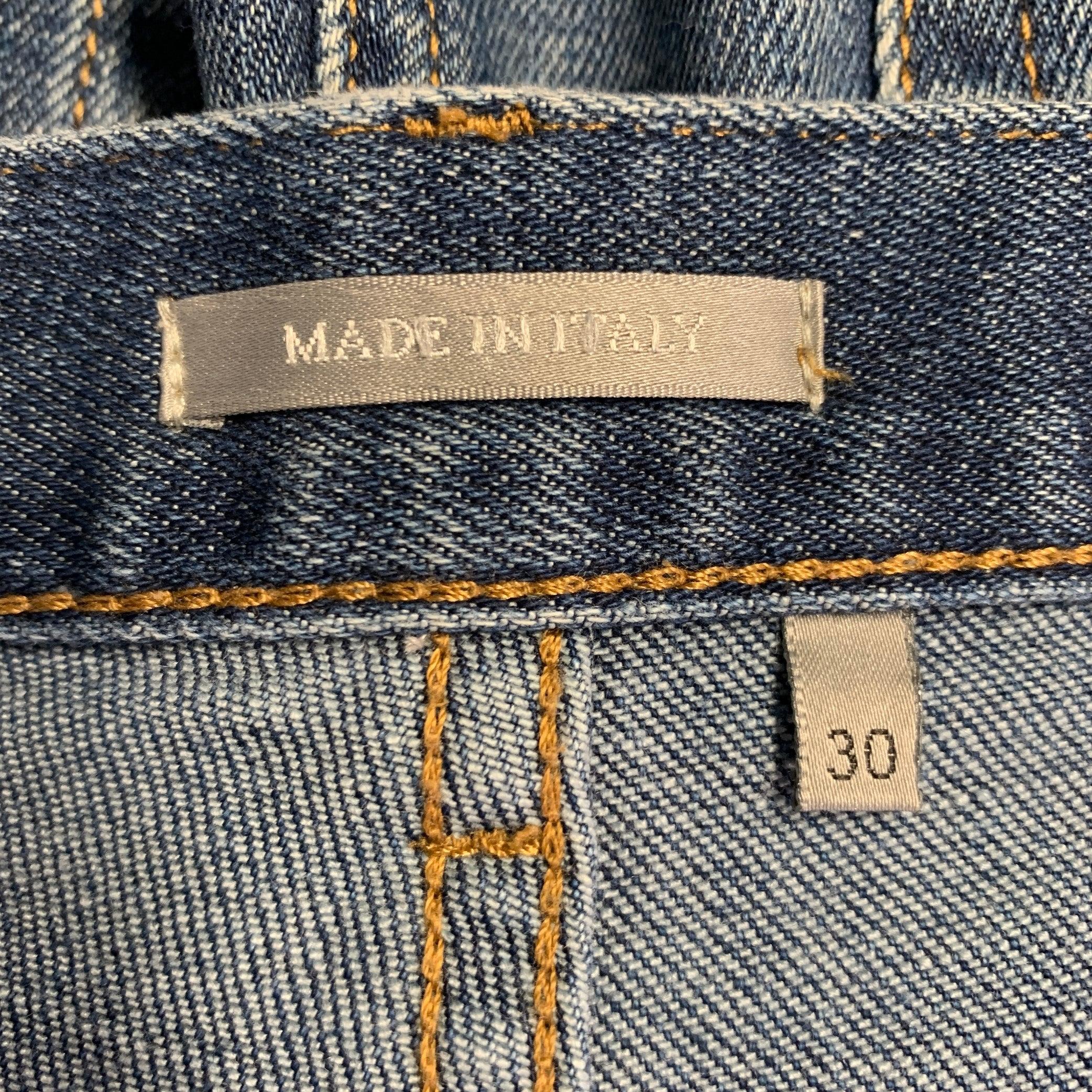 DIOR HOMME Talla 30 Azul Contraste Puntada Mezcla Algodón Sarga Vaqueros Rectos Slim en venta 3