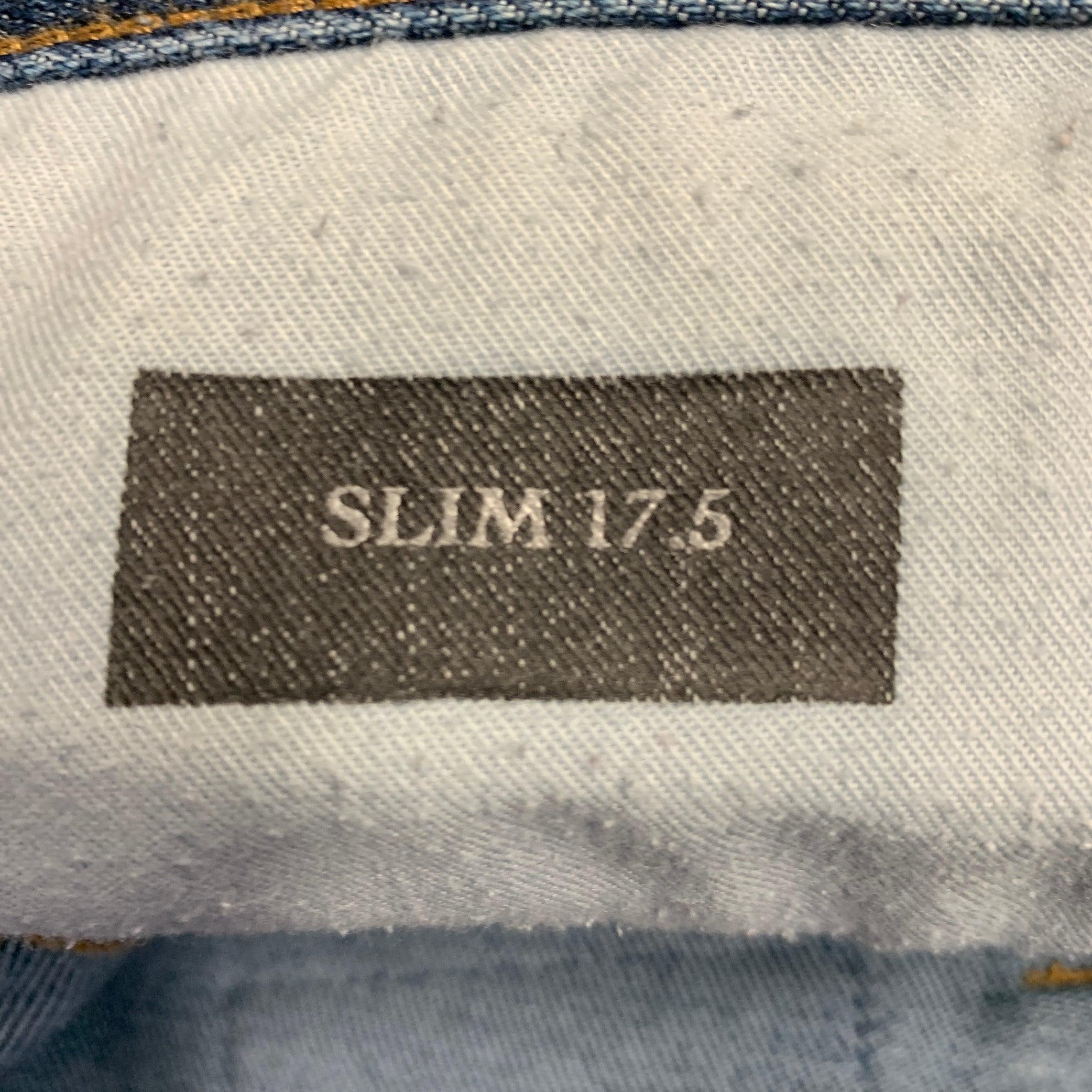 DIOR HOMME Talla 30 Azul Contraste Puntada Mezcla Algodón Sarga Vaqueros Rectos Slim en venta 4