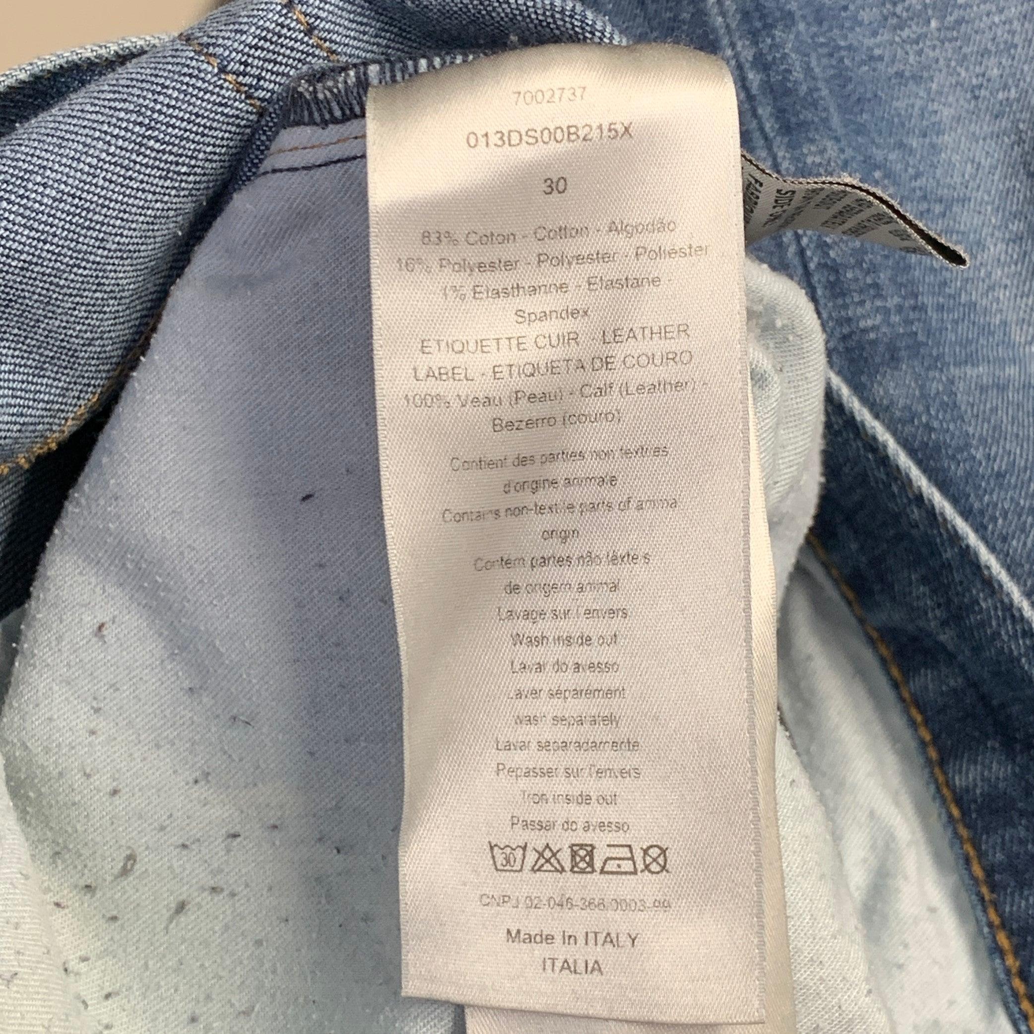 DIOR HOMME Talla 30 Azul Contraste Puntada Mezcla Algodón Sarga Vaqueros Rectos Slim en venta 5