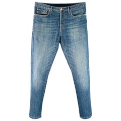 DIOR HOMME Size 30 Blue Contrast Stitch Cotton Blend Twill Slim Straight Jeans