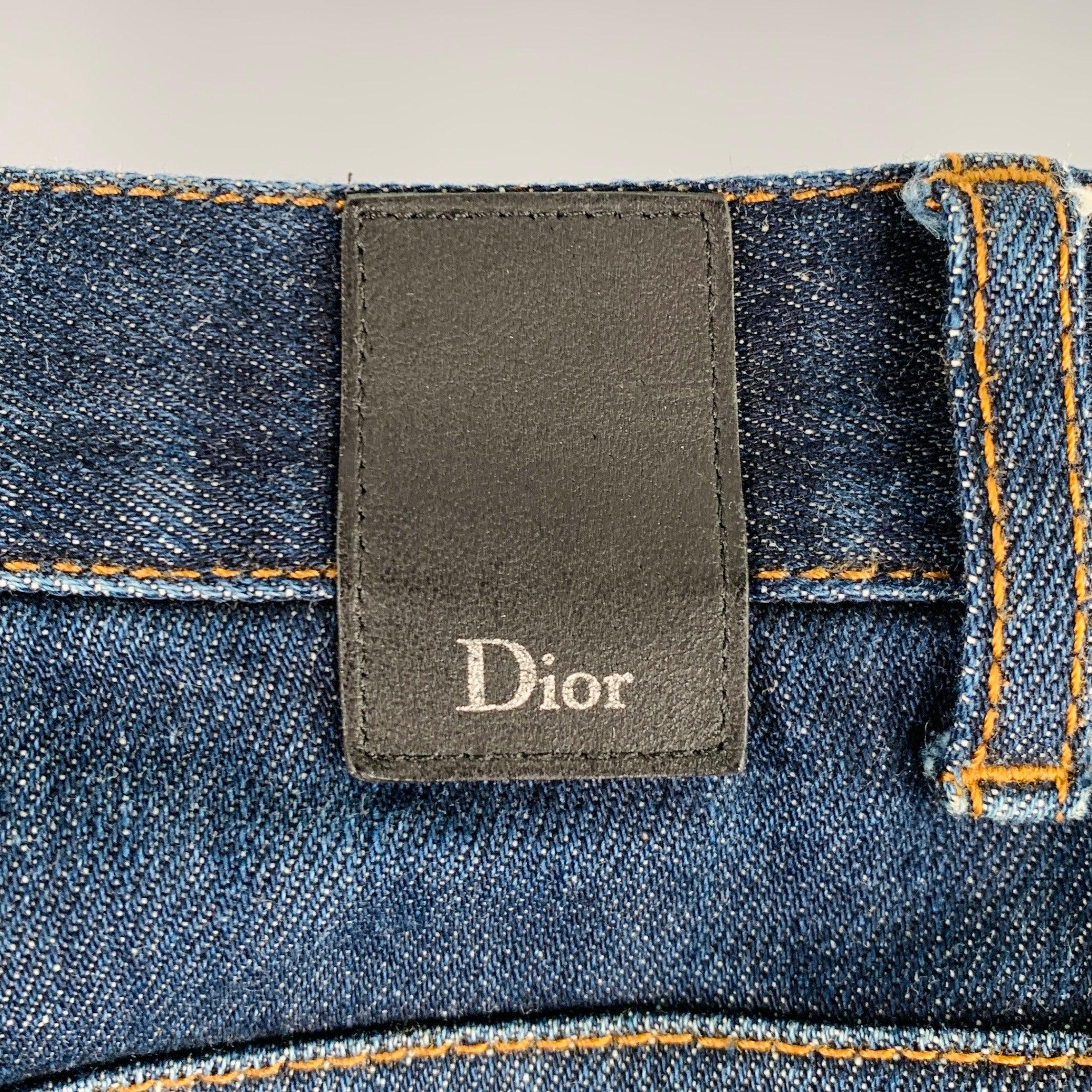 Men's DIOR HOMME Size 31 Blue Washed Cotton Blend Button Fly Jeans For Sale