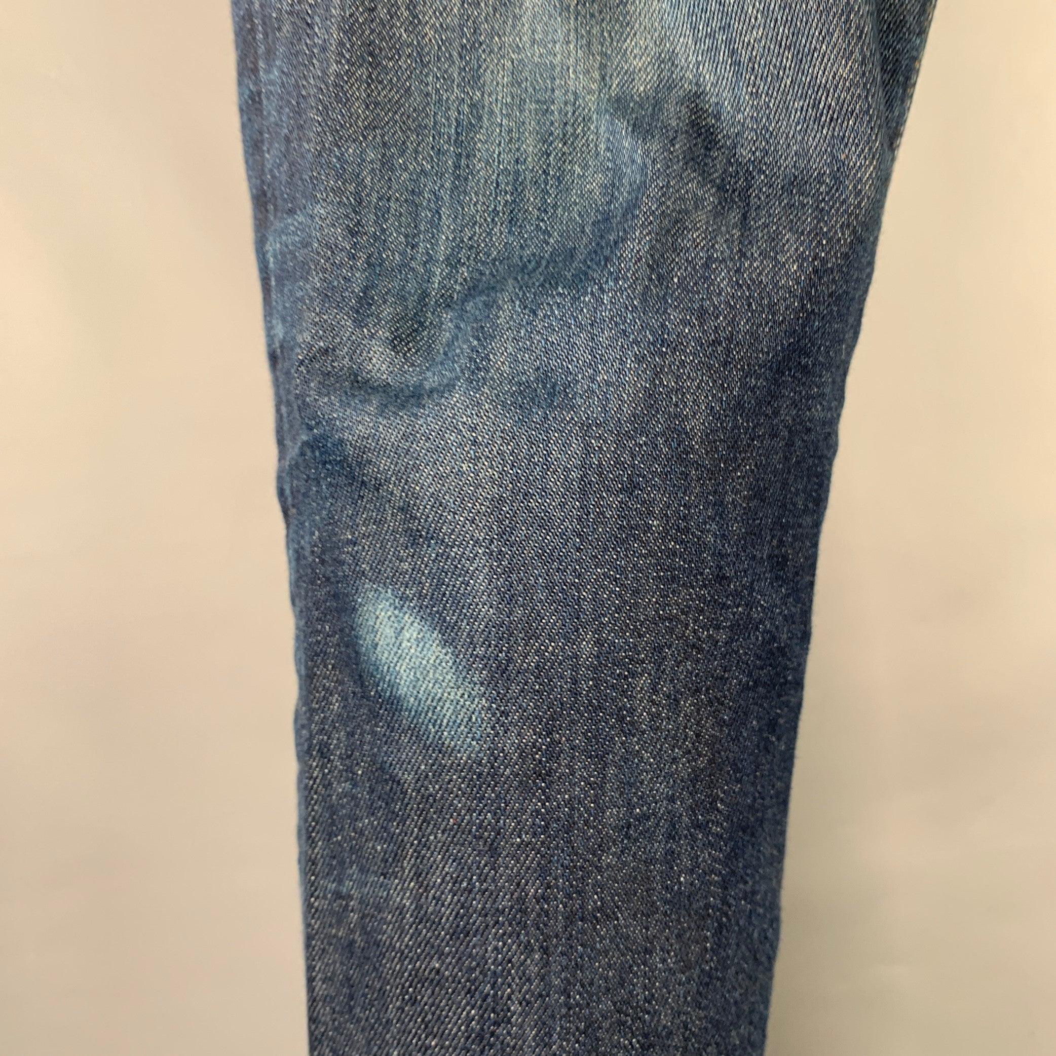 DIOR HOMME Size 31 Blue Washed Cotton Blend Button Fly Jeans For Sale 1