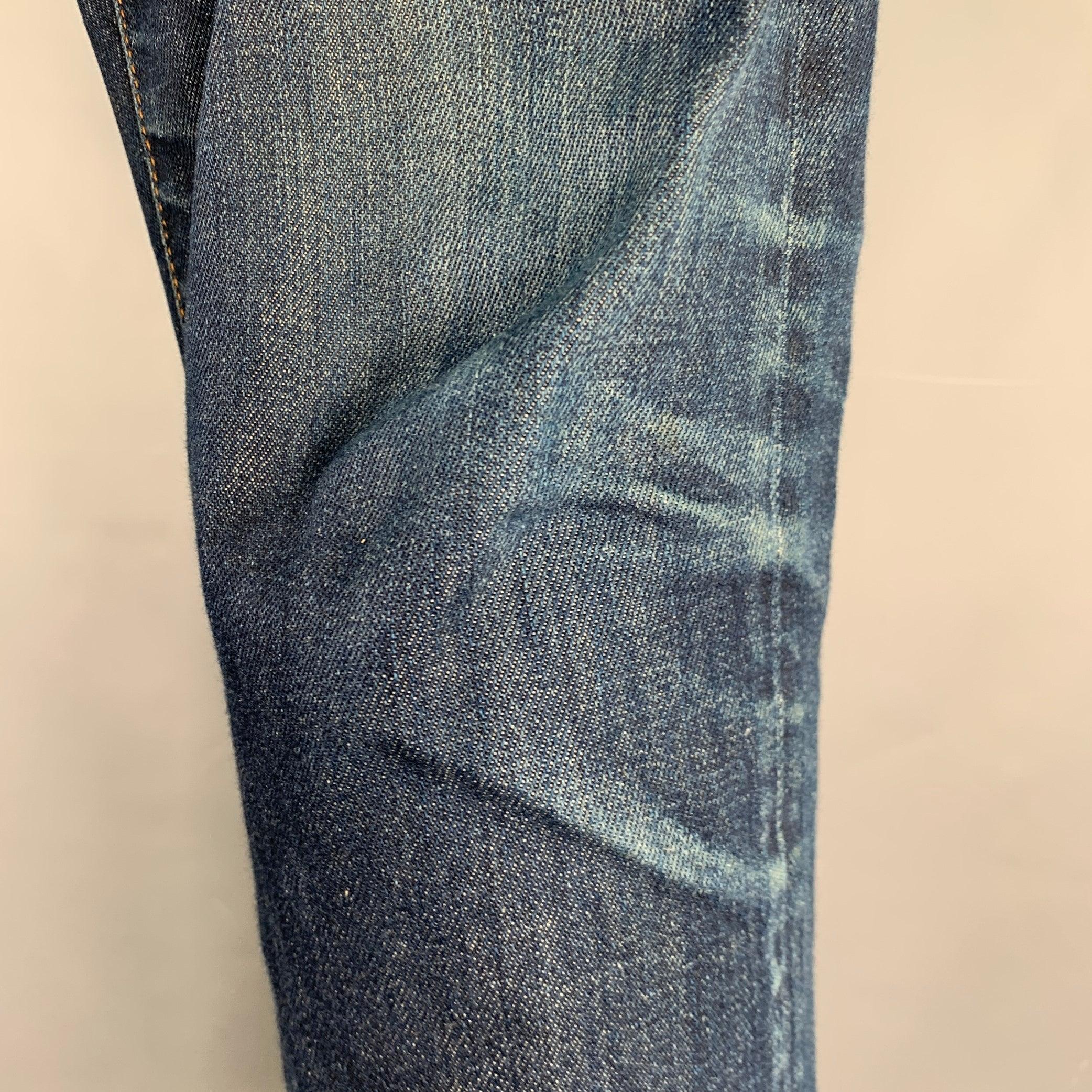 DIOR HOMME Size 31 Blue Washed Cotton Blend Button Fly Jeans For Sale 2