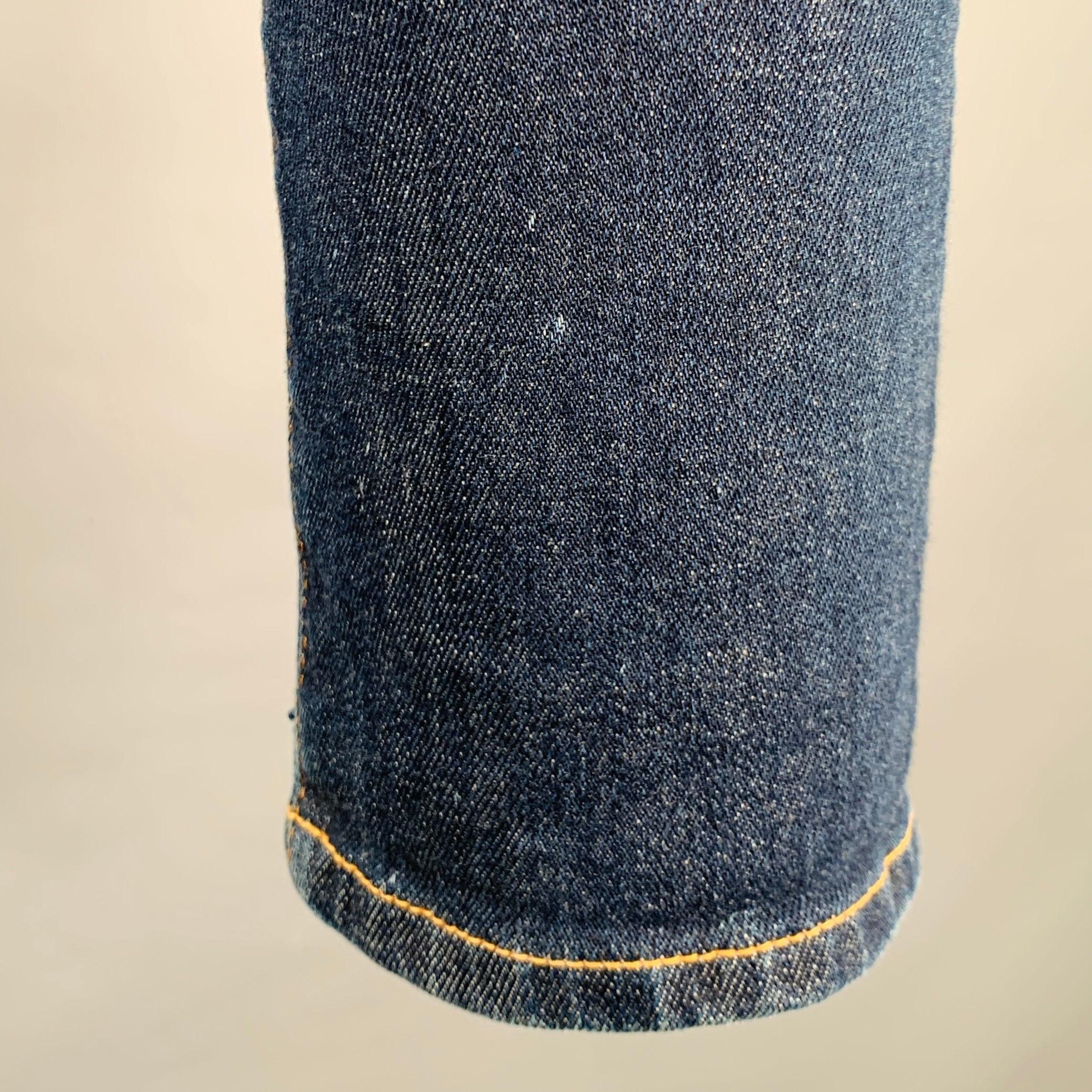 DIOR HOMME Size 31 Blue Washed Cotton Blend Button Fly Jeans For Sale 3