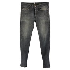 DIOR HOMME - Jean en jean noir délavé à boutons et à volants, taille 32