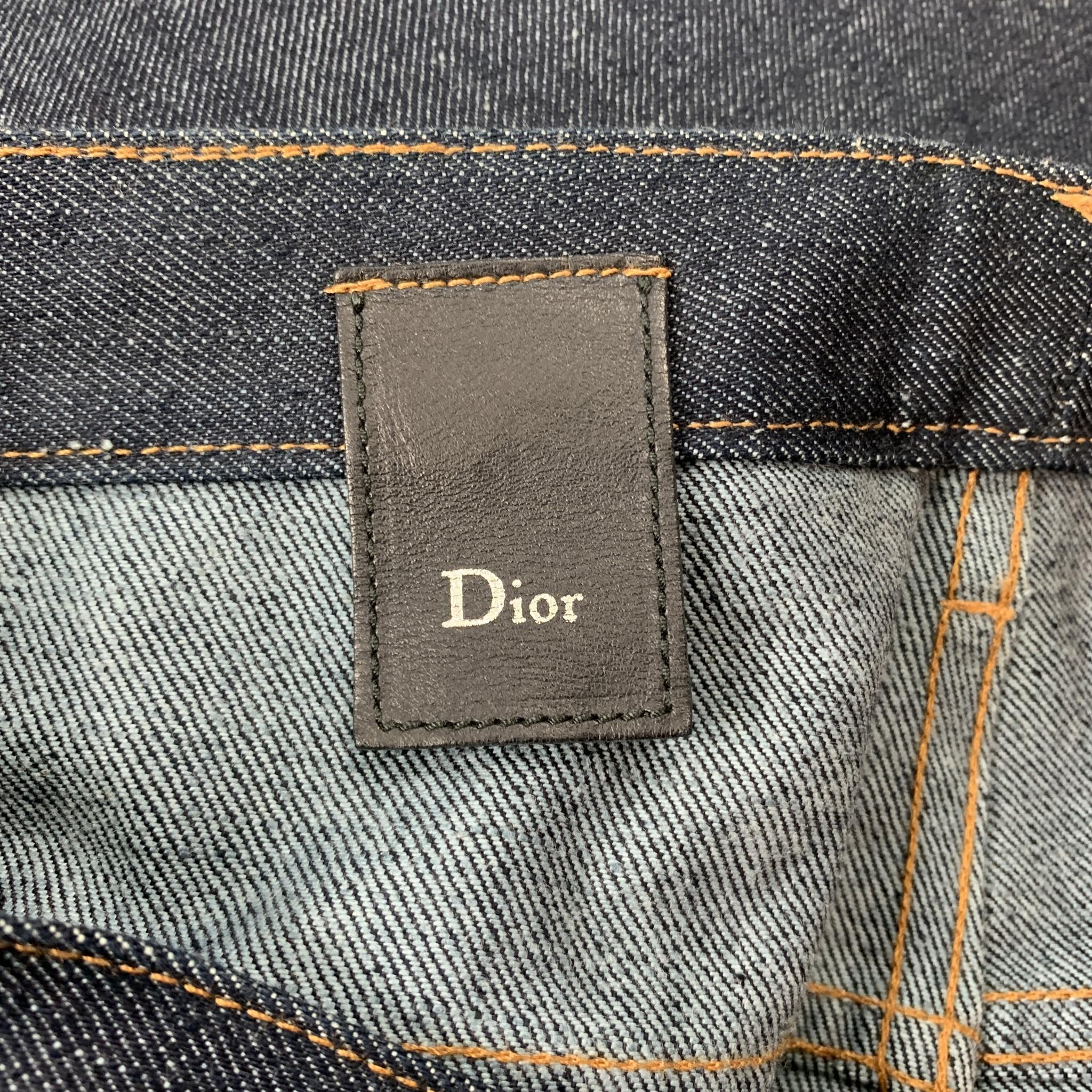 Black DIOR HOMME Size 32 Indigo Contrast Stitch Denim Button Fly Jeans