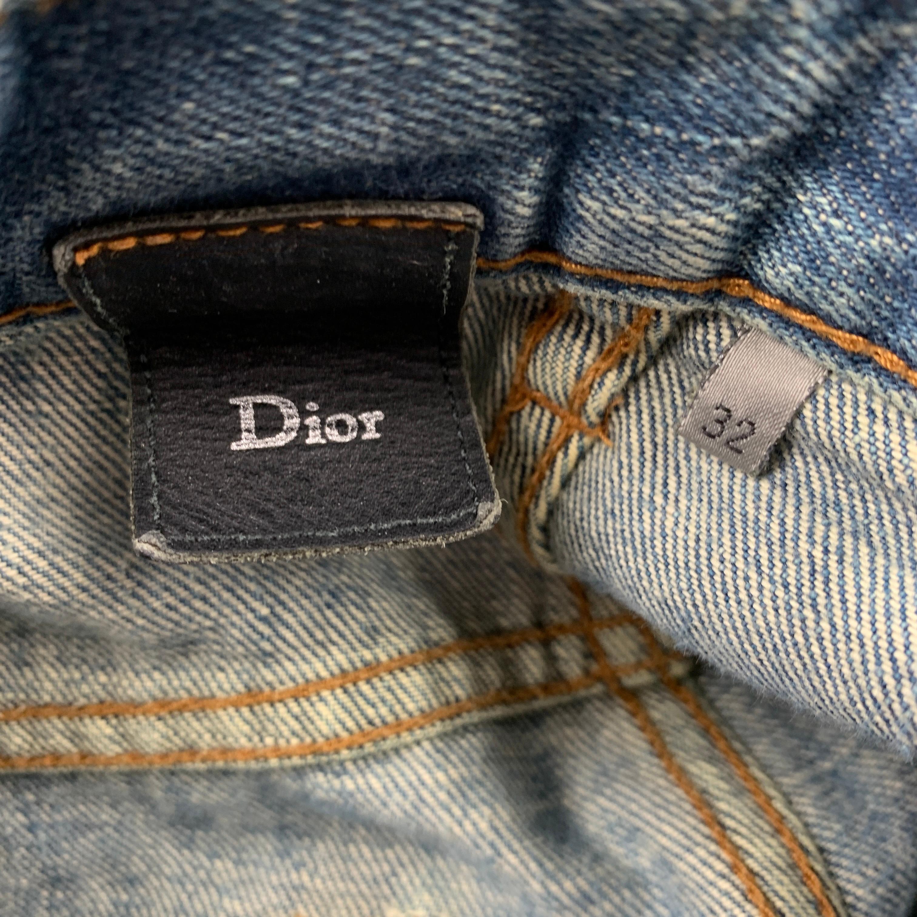 DIOR HOMME Größe 32 Indigo Distressed Denim Button Fly Jeans (Grau)