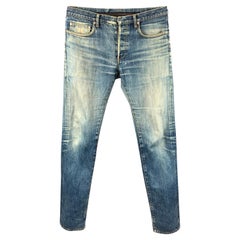 DIOR HOMME Size 32 Indigo Distressed Denim Button Fly Jeans
