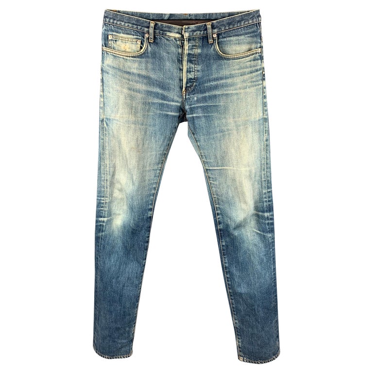 DIOR HOMME Size 32 Indigo Distressed Denim Button Fly Jeans at 1stDibs | dior  homme jeans, dior glitter jeans, dior homme denim