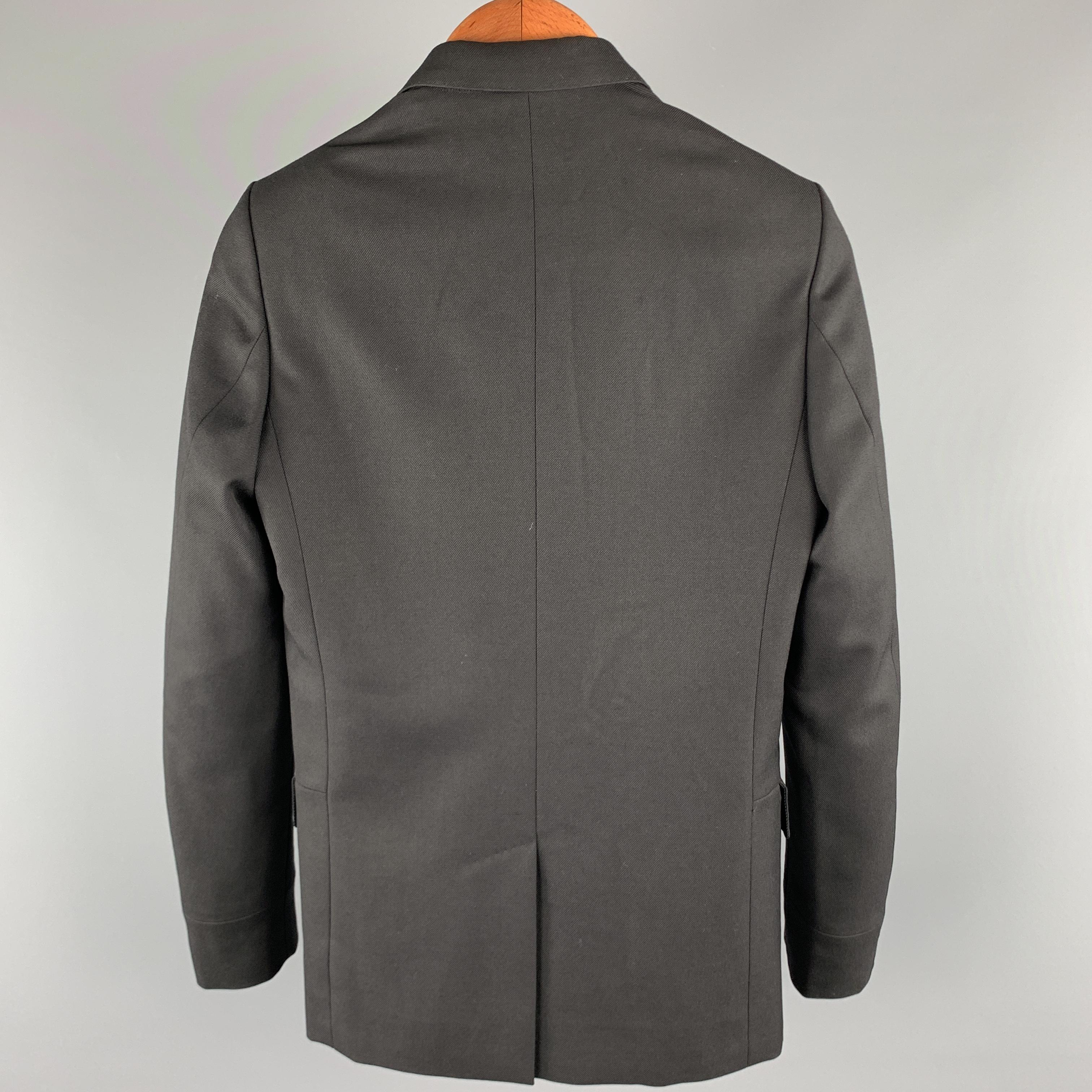 Men's DIOR HOMME Size 34 Black Solid Wool Peak Lapel Sport Coat