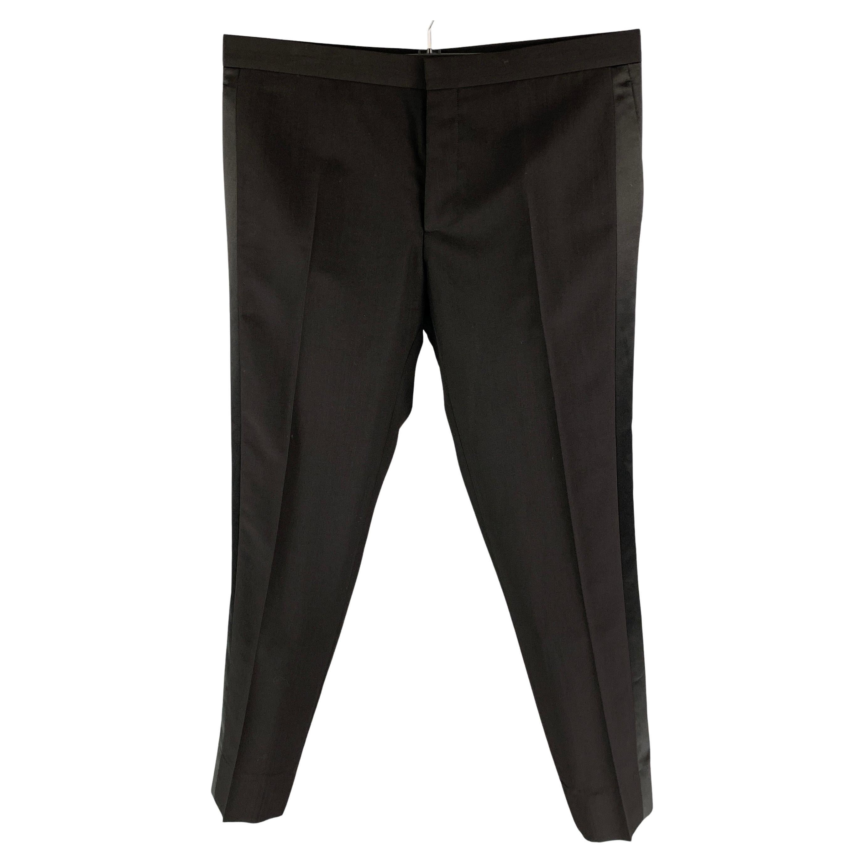 DIOR HOMME Size 36 Black Wool / Mohair Tuxedo Dress Pants
